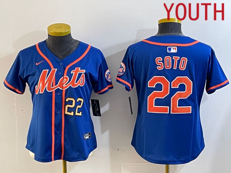 Youth New York Mets #22 Soto Blue Game 2024 Nike MLB Jersey style 4